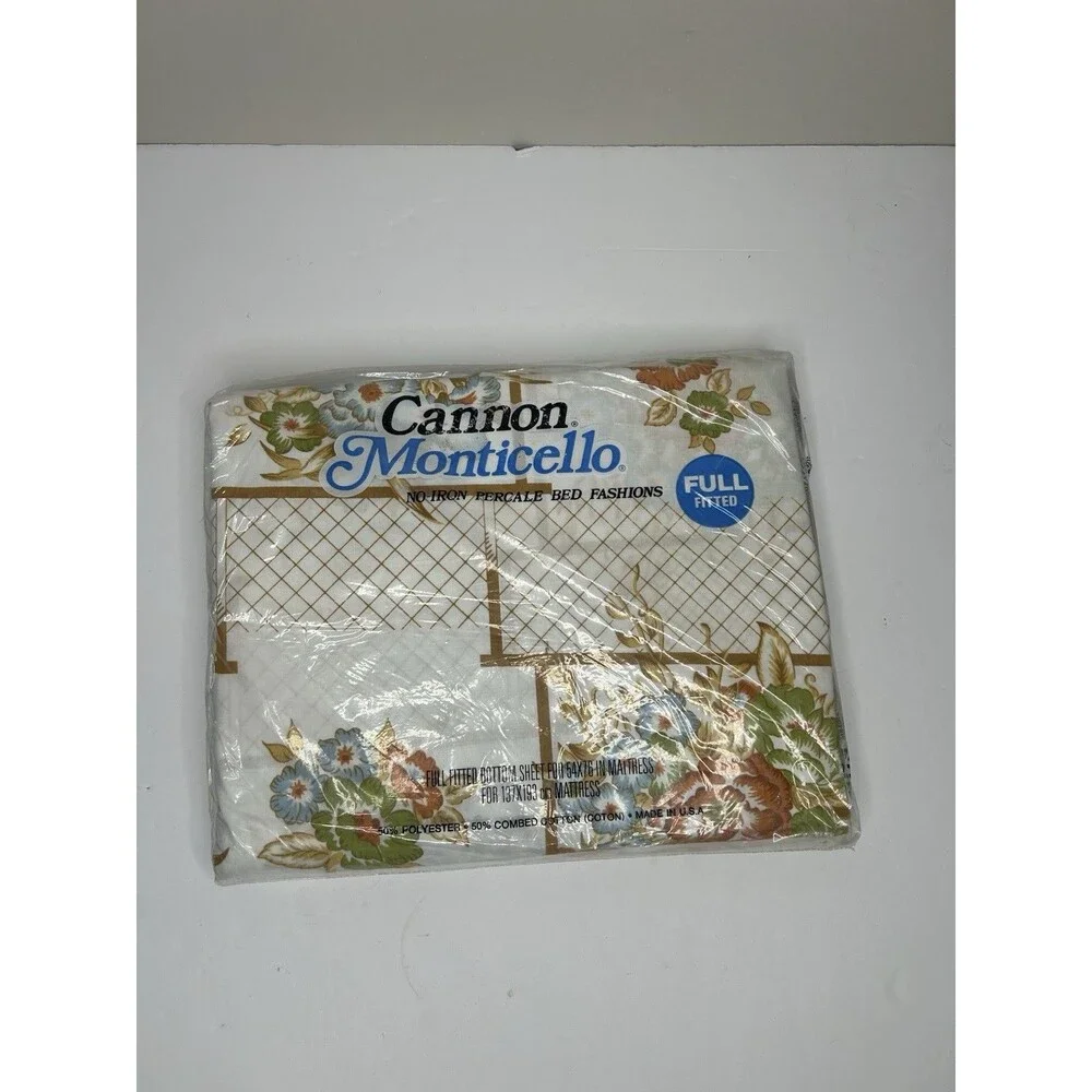 Vintage Cannon Monticello Window Garden No-Iron Percale Fitted Sheet Full Fitted